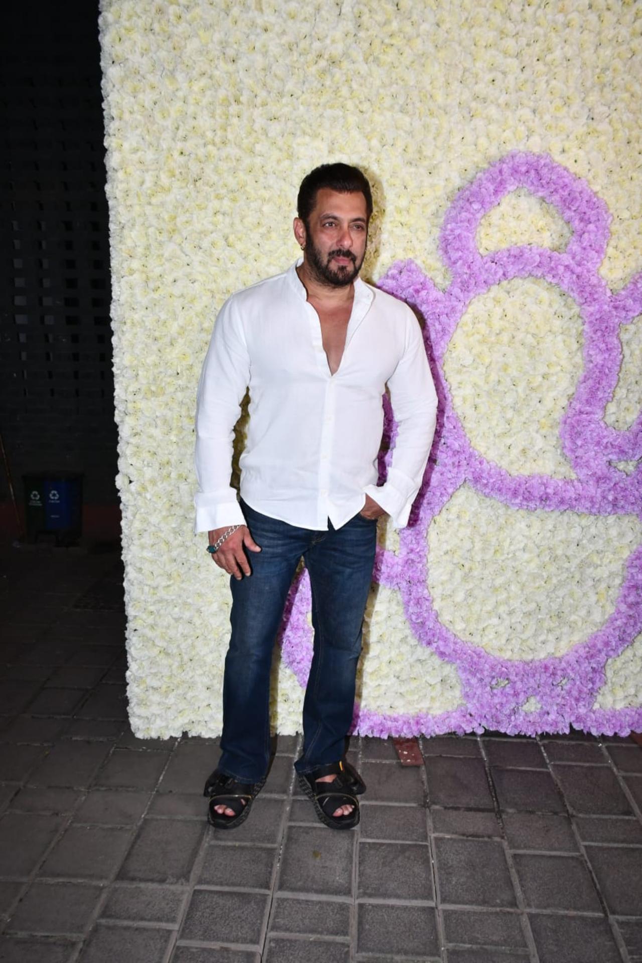 Salman Khan made a solo entry in a white shirt and blue denim